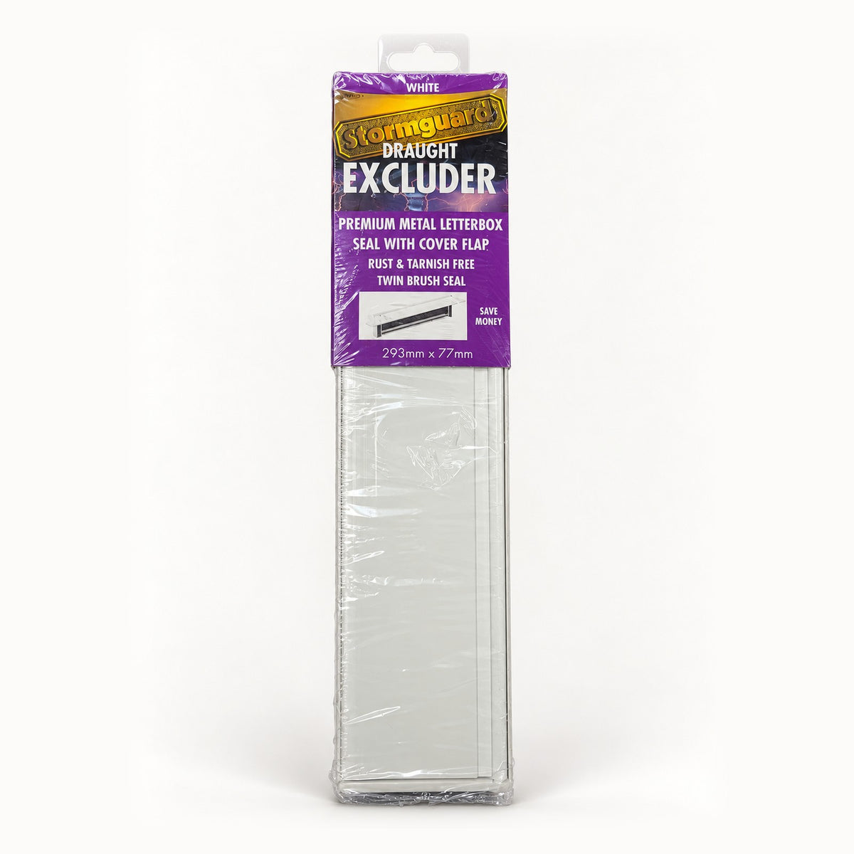 Stormguard white metal letterbox draught excluder with cover flap, 293mm x 77mm