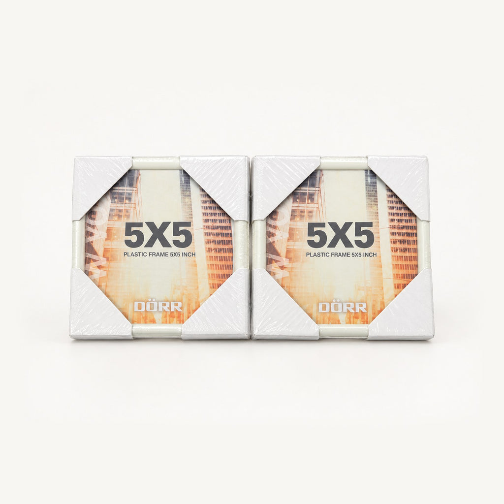 Two DÖRR 5x5 inch white plastic photo frames