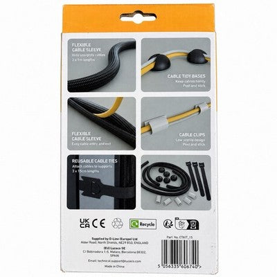 D-Line 15-Piece Cable Tidy Kit — Desk, TV & Gaming Cable Management
