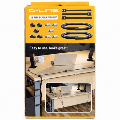D-Line 15-Piece Cable Tidy Kit — Desk, TV & Gaming Cable Management