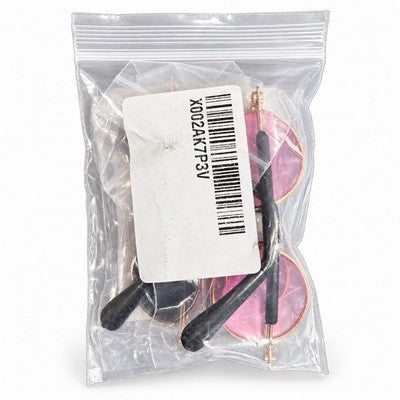 Miniature Round Doll Glasses – Pink & Dark Lenses, Gold Colour Frames