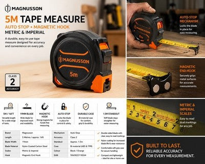 Magnusson Auto-Stop Tape Measure – 5m