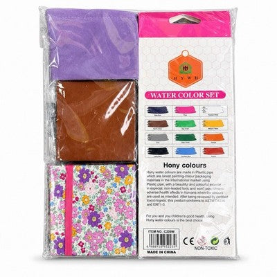 Mini Watercolour Travel Kit 12 x 9ml Paints Wooden Box Sketchbook Brush Pouch