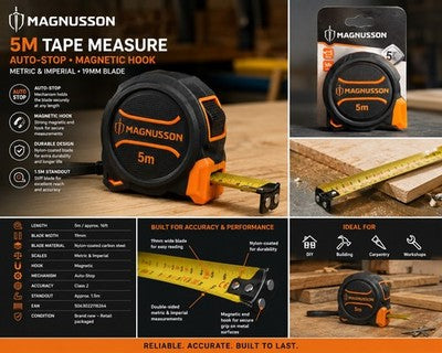 Magnusson Auto-Stop Tape Measure – 5m