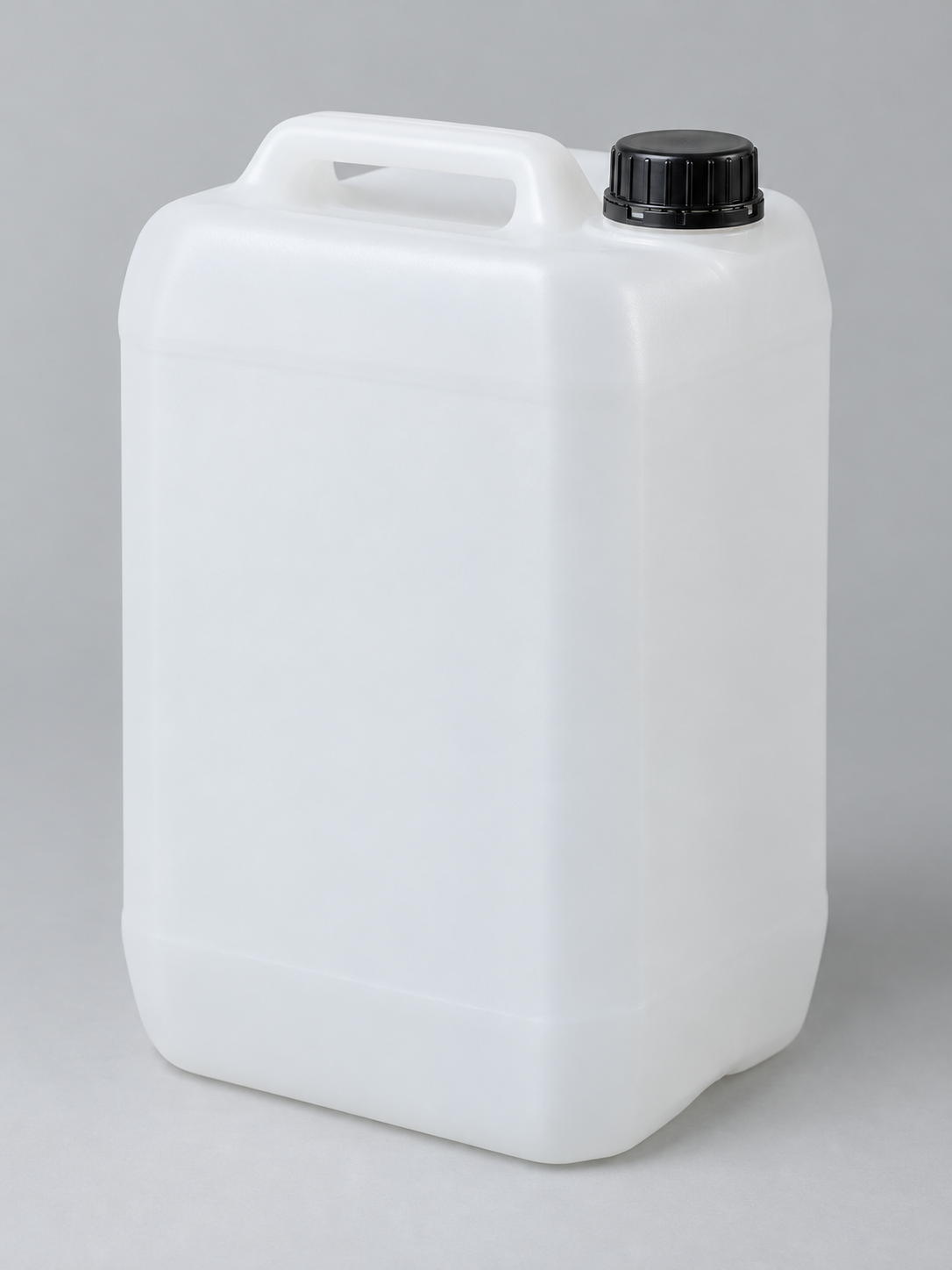20 litre natural HDPE jerry can with black screw cap – studio image