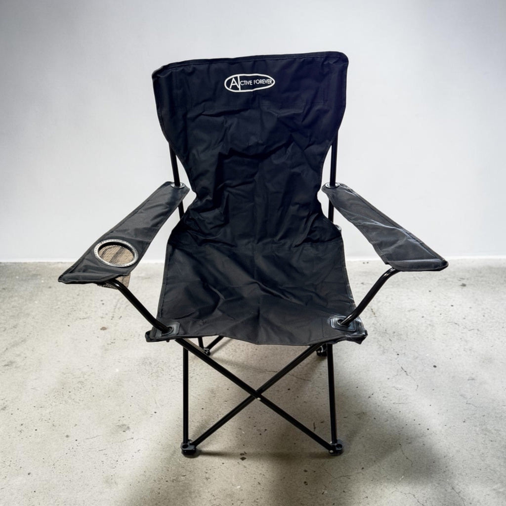 Active Forever Folding Camping Chair – Black Portable Outdoor Seat with Cup Hold