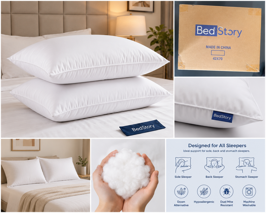 BedStory 2 Pack Hotel Quality Pillows 42x70cm Down Alternative Hypoallergenic