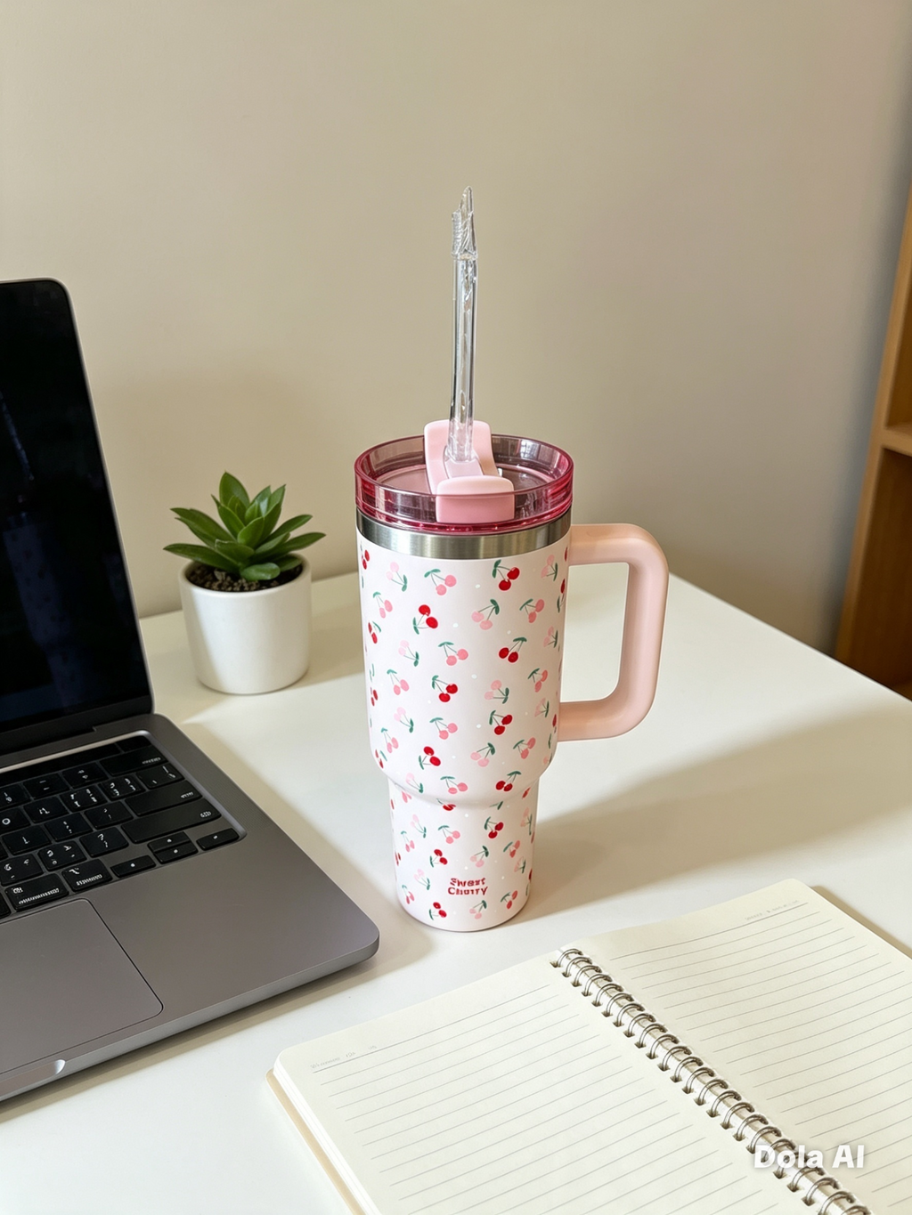 Sweet Cherry Print Insulated Tumbler 40oz Stainless Steel Mug With Straw & Handl