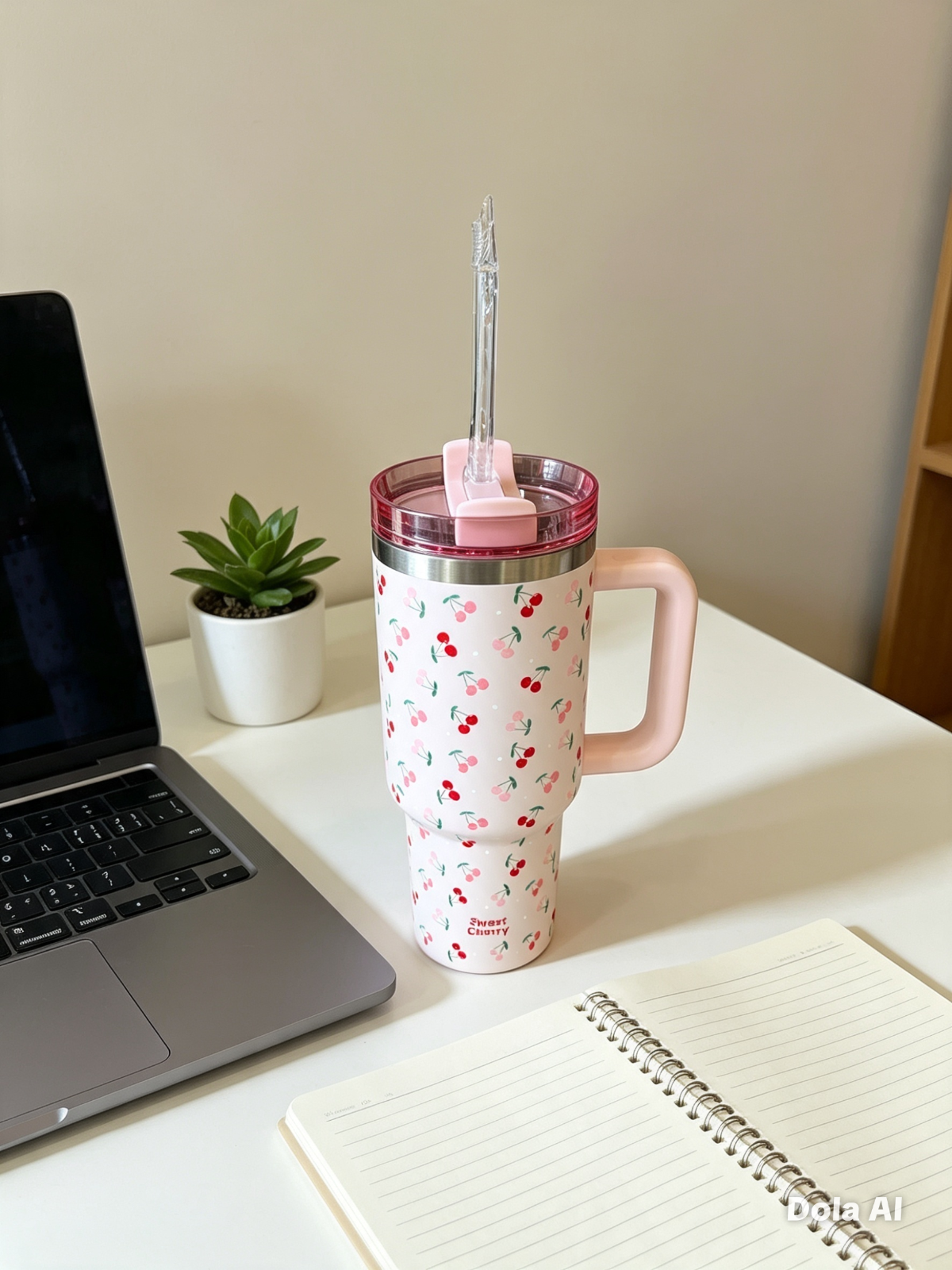 Sweet Cherry Print Insulated Tumbler 40oz Stainless Steel Mug With Straw & Handl