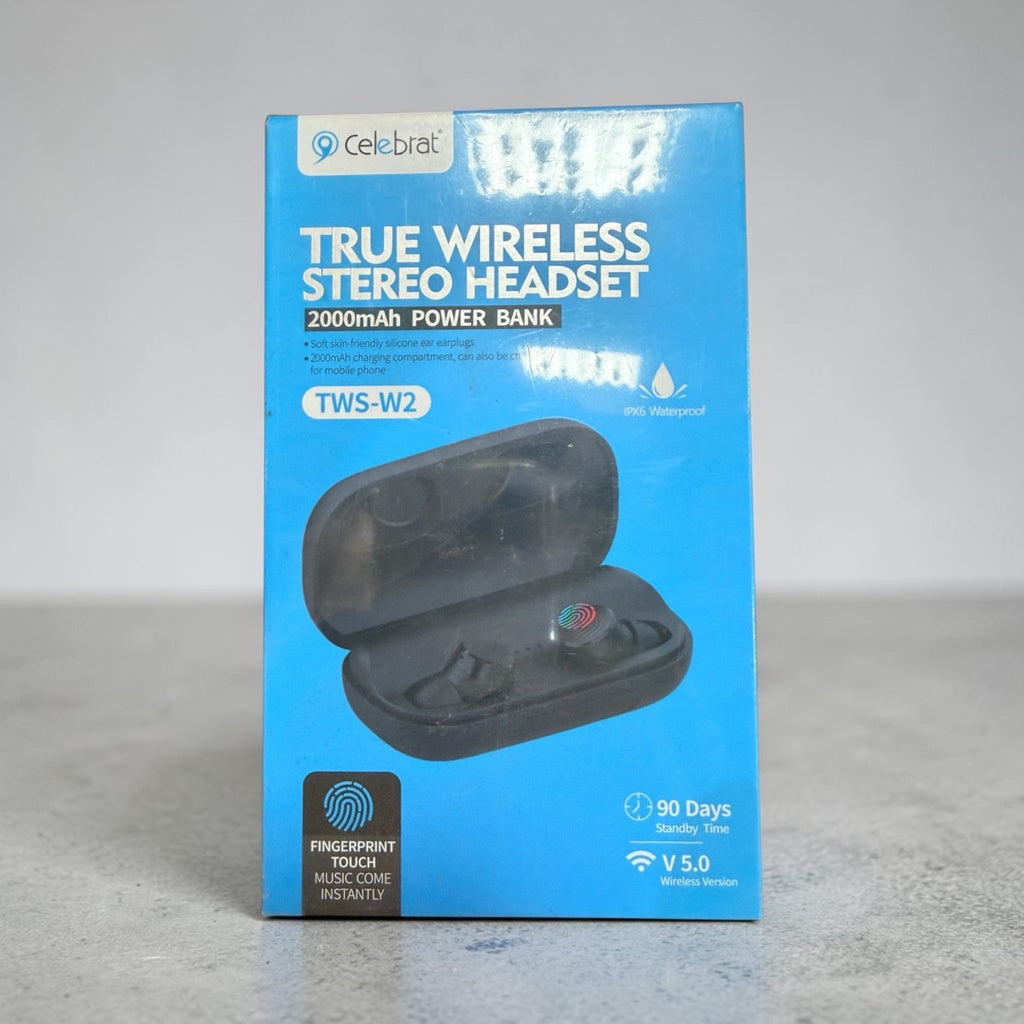 Celebrat TWS-W2 Wireless Earbuds – 2000mAh Charging Case / Power Bank – IPX6 – B