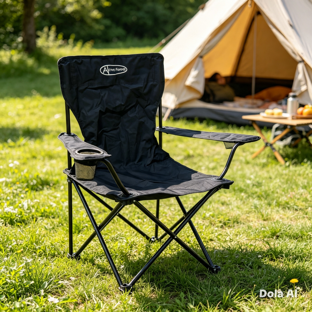 Active Forever Folding Camping Chair – Black Portable Outdoor Seat with Cup Hold