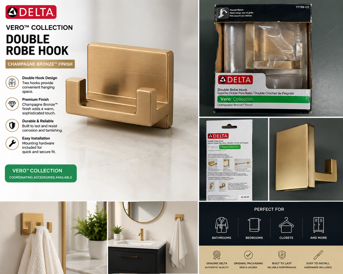 Delta Vero Double Robe Hook – Champagne Bronze