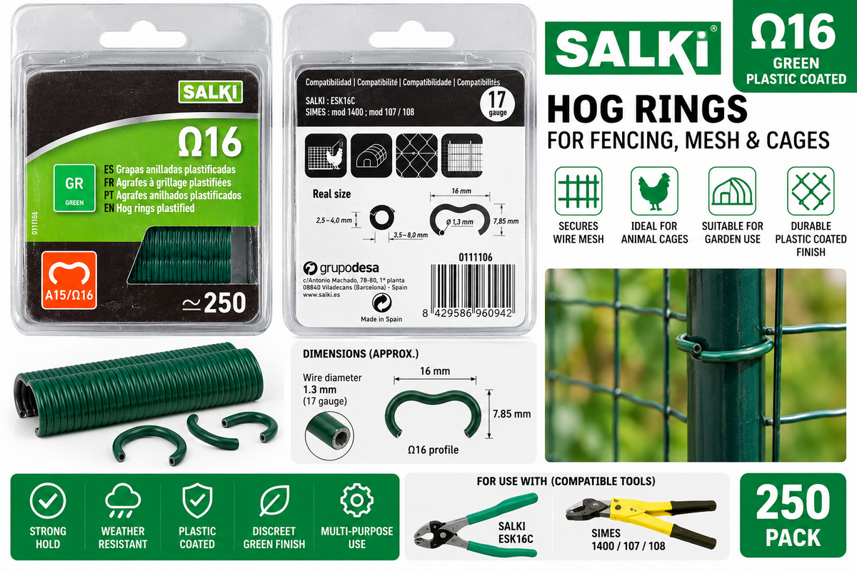 Salki Ω16 Green Hog Rings 17 Gauge Plastic Coated Fence Staples 250 Pack