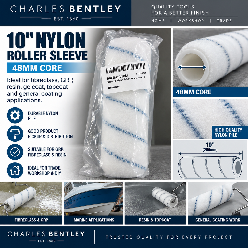 Charles Bentley 10” Nylon Roller Sleeve 48mm Core GRP Fibreglass Resin Roller