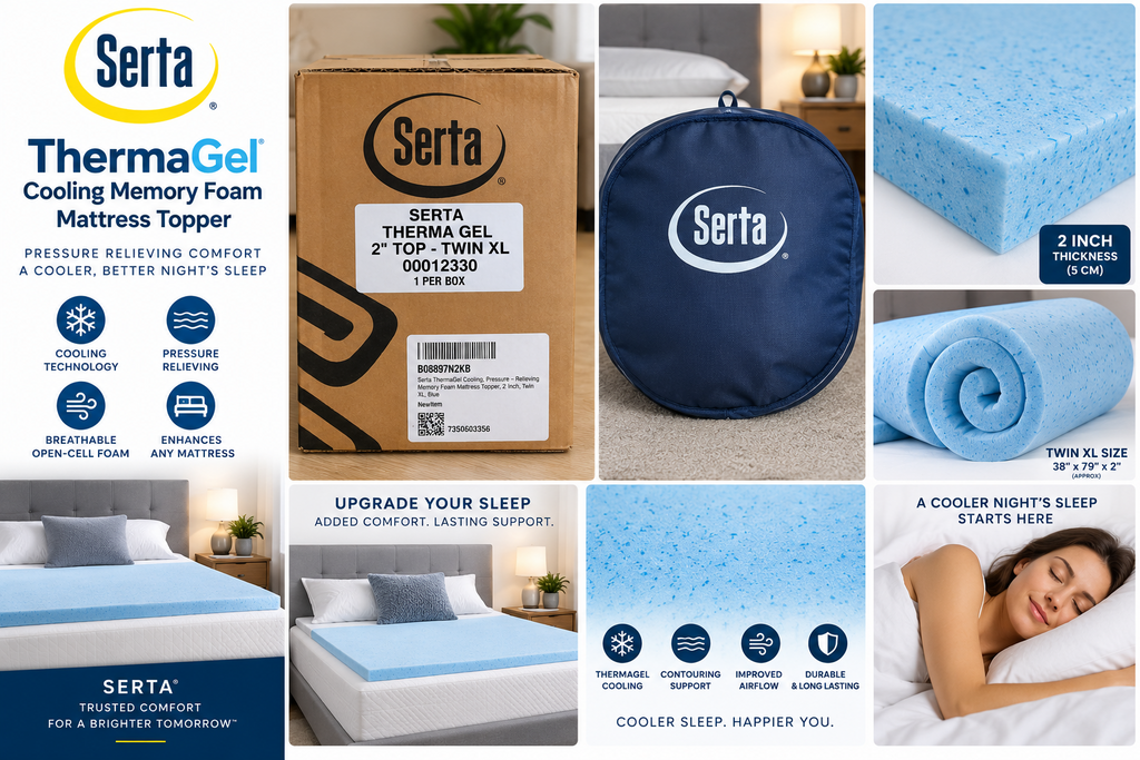 Serta ThermaGel 2” Cooling Memory Foam Mattress Topper Twin XL Blue 12330 New