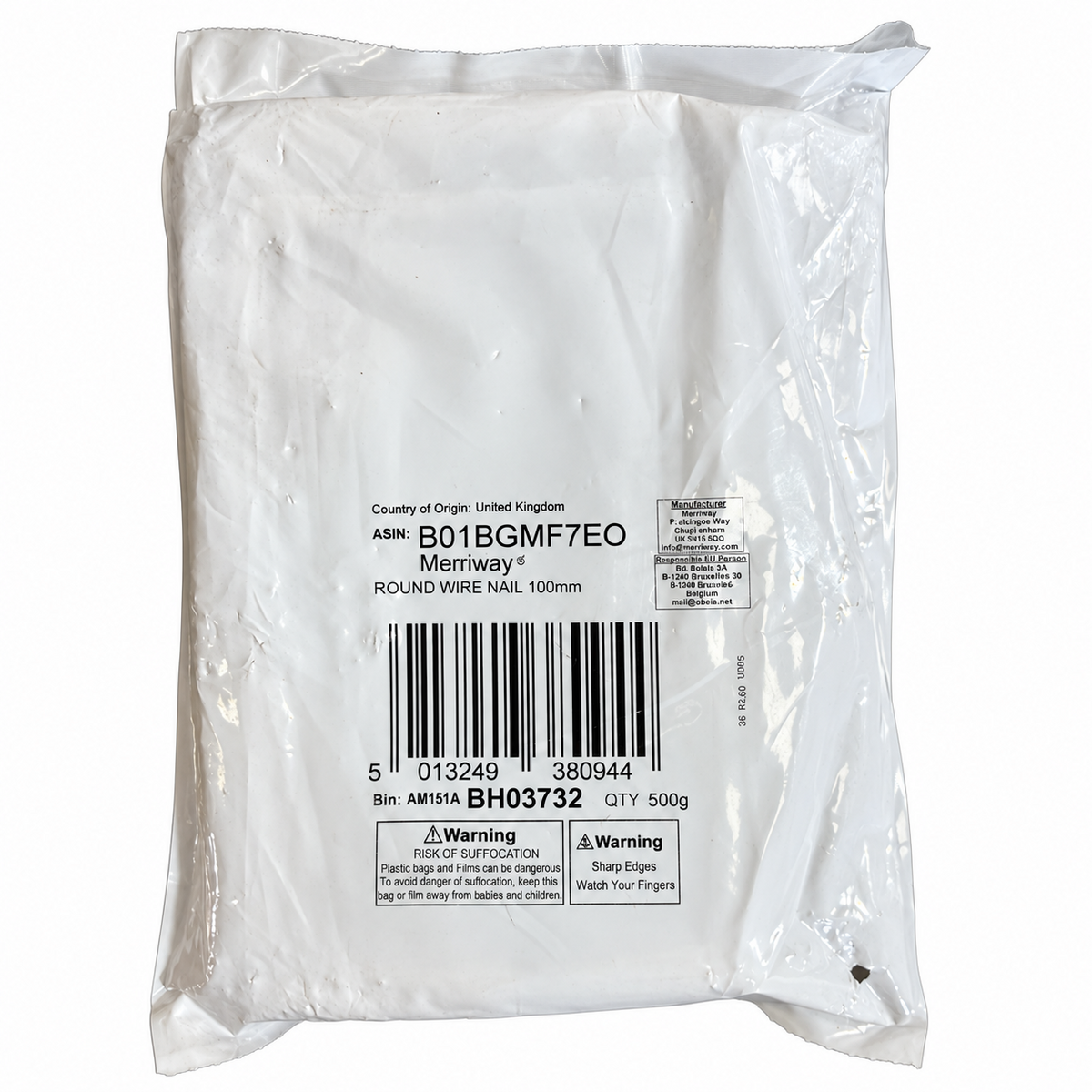 Merriway BH03732 Round Wire Nails – 100mm, 500g