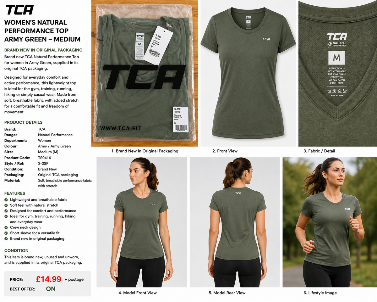 TCA Women’s Natural Performance Top Army Green Medium Brand New Sports Training