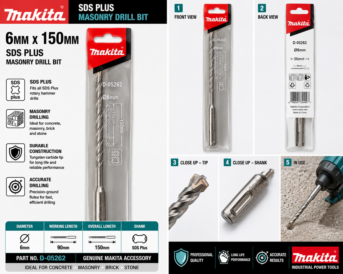 Makita D-05262 SDS Plus Drill Bit – 6 × 150mm