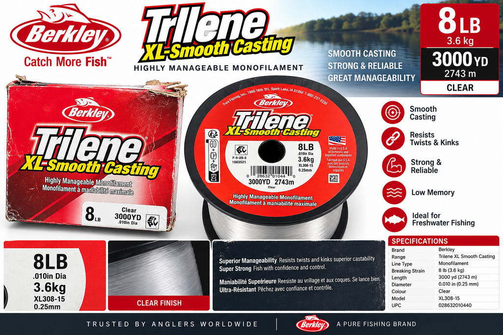 Berkley Trilene XL Smooth Casting Fishing Line 8lb Clear 3000yd 2743m XL308-15