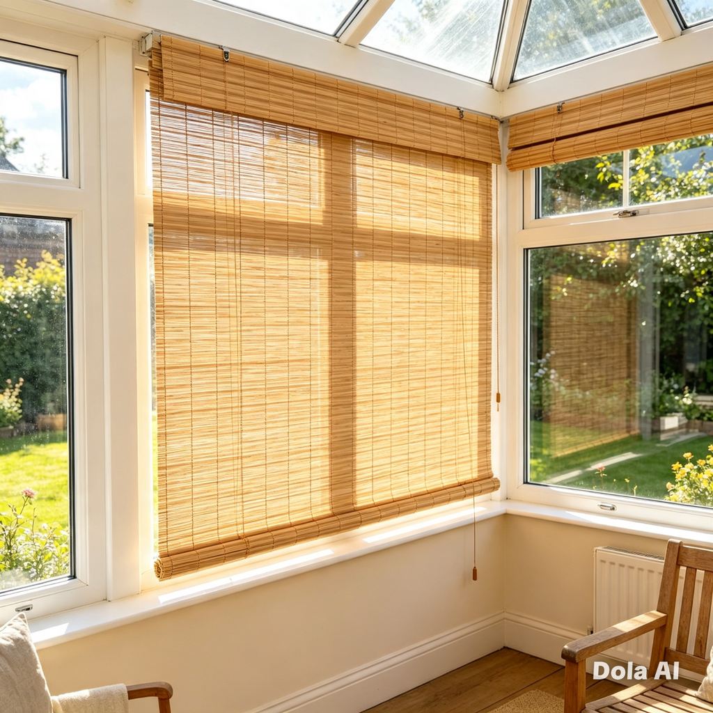 Natural Bamboo Roller Blind – 60cm (W) x 180cm (D) – Light Filtering, Easy Fit,