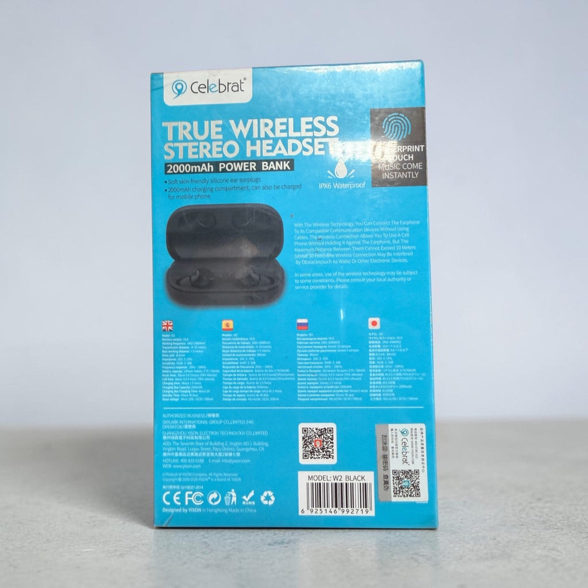 Celebrat TWS-W2 Wireless Earbuds – 2000mAh Charging Case / Power Bank – IPX6 – B