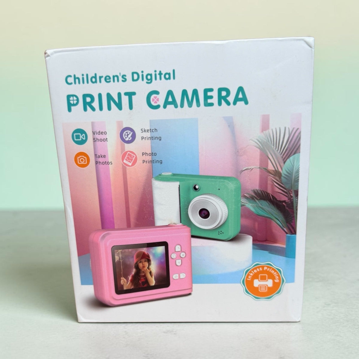 Children’s Digital Instant Print Camera – Inkless Printing – Pink/Green