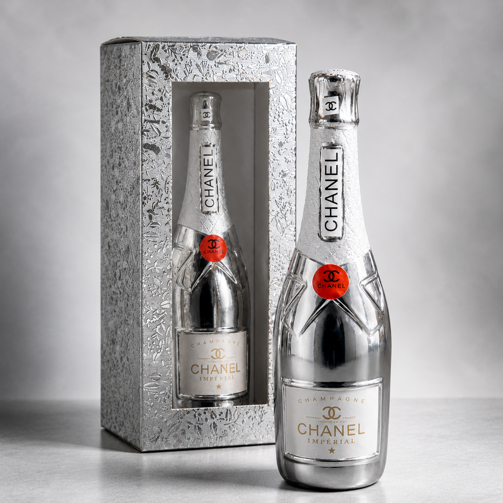 Decorative Champagne Bottle Style Ornament Silver Display Piece Gift Boxed