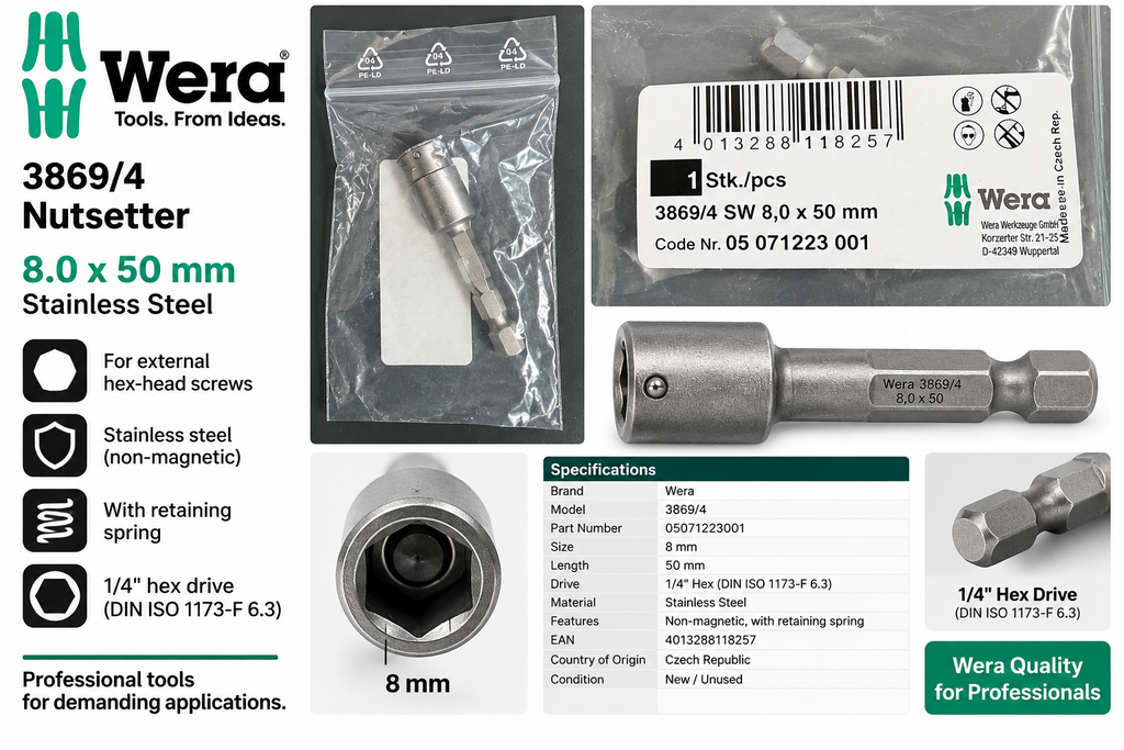 Wera 3869/4 Stainless-Steel Nutsetter – 8mm × 50mm