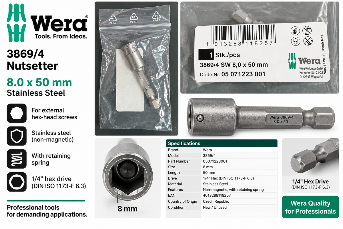 Wera 3869/4 Stainless-Steel Nutsetter – 8mm × 50mm