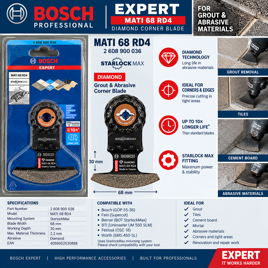 Bosch EXPERT MATI 68 RD4 Diamond StarlockMax Grout Blade 68mm 2608900036