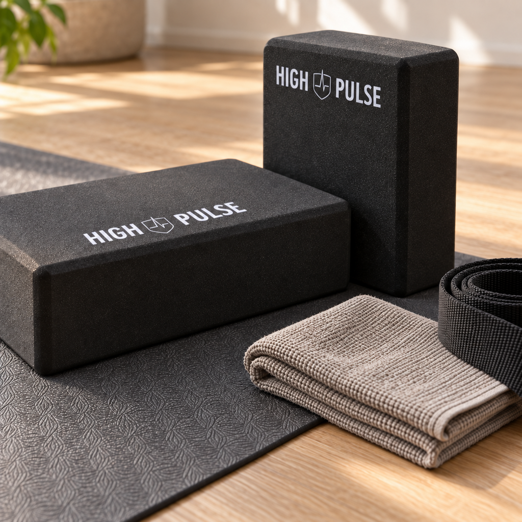 High Pulse 6 Piece Yoga Set Mat 2 Blocks Stretching Strap & Towels Fitness Kit
