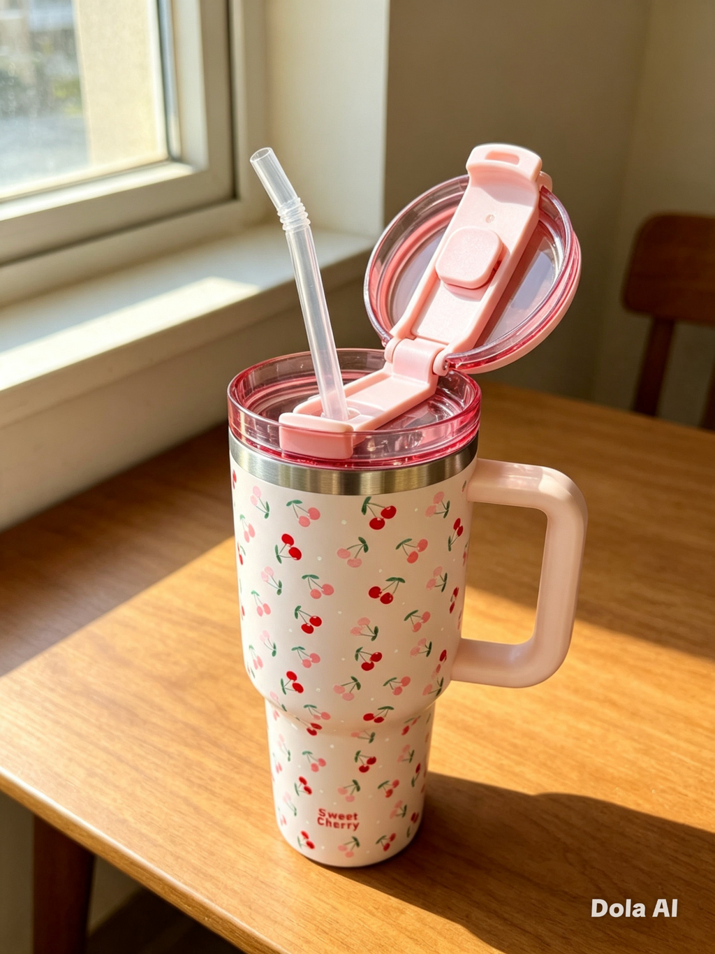 Sweet Cherry Print Insulated Tumbler 40oz Stainless Steel Mug With Straw & Handl