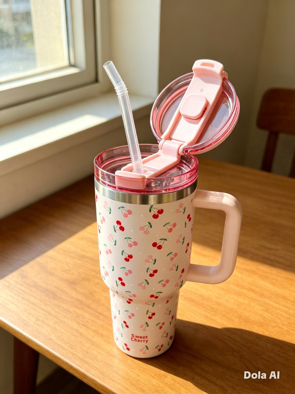 Sweet Cherry Print Insulated Tumbler 40oz Stainless Steel Mug With Straw & Handl