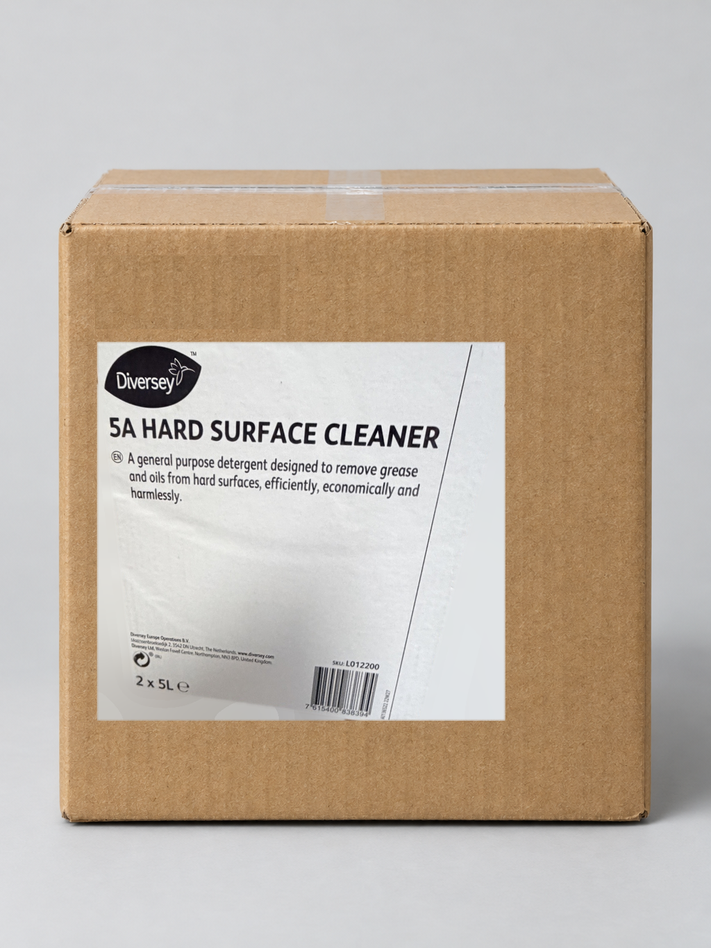 Diversey 5A Hard Surface Cleaner 2 x 5L case, L012200 – studio image with the real case label