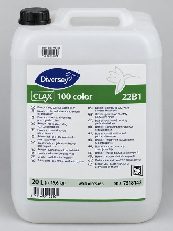 Diversey Clax 100 Color 22B1 laundry booster 20L drum – studio image
