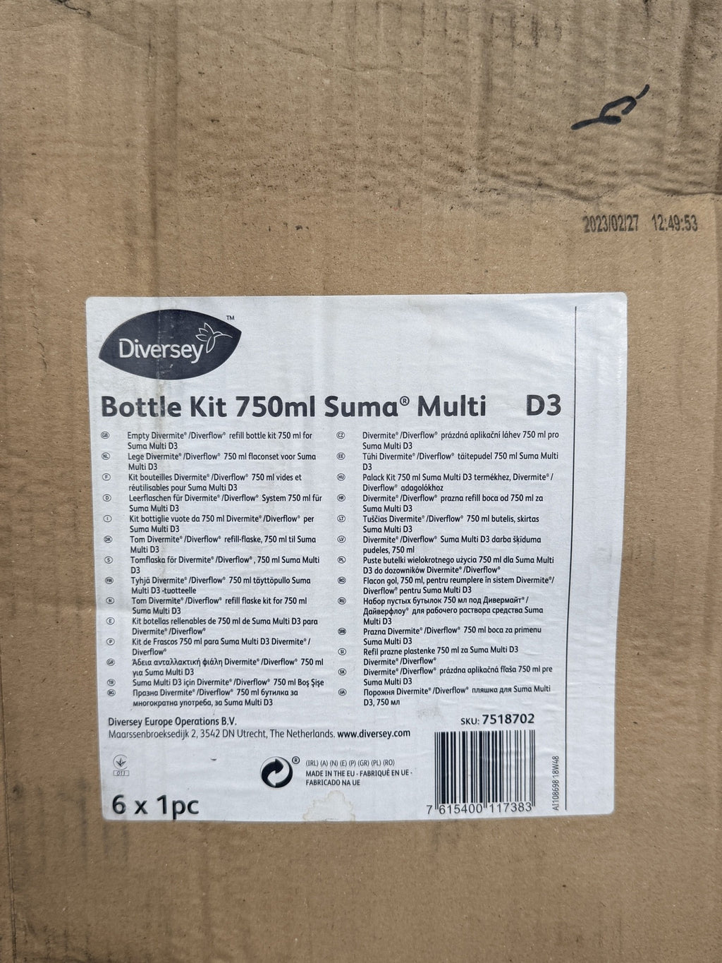 Diversey Bottle kit 750ml Suma Multi D3 – actual stock photo 1