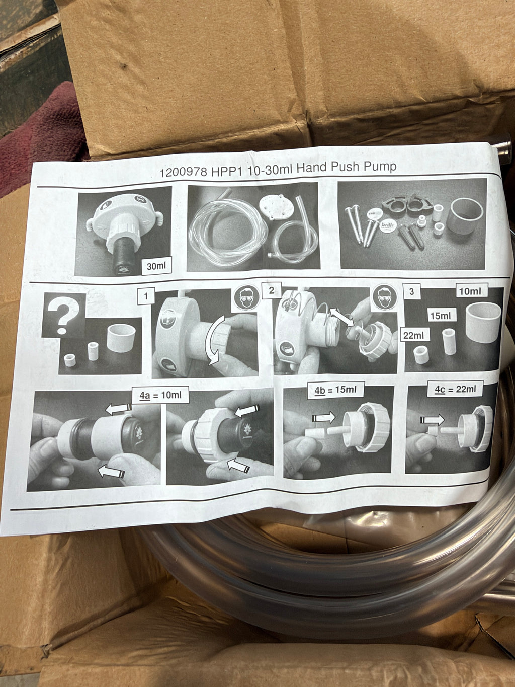 HPP1 10-30ml hand push pump instruction sheet