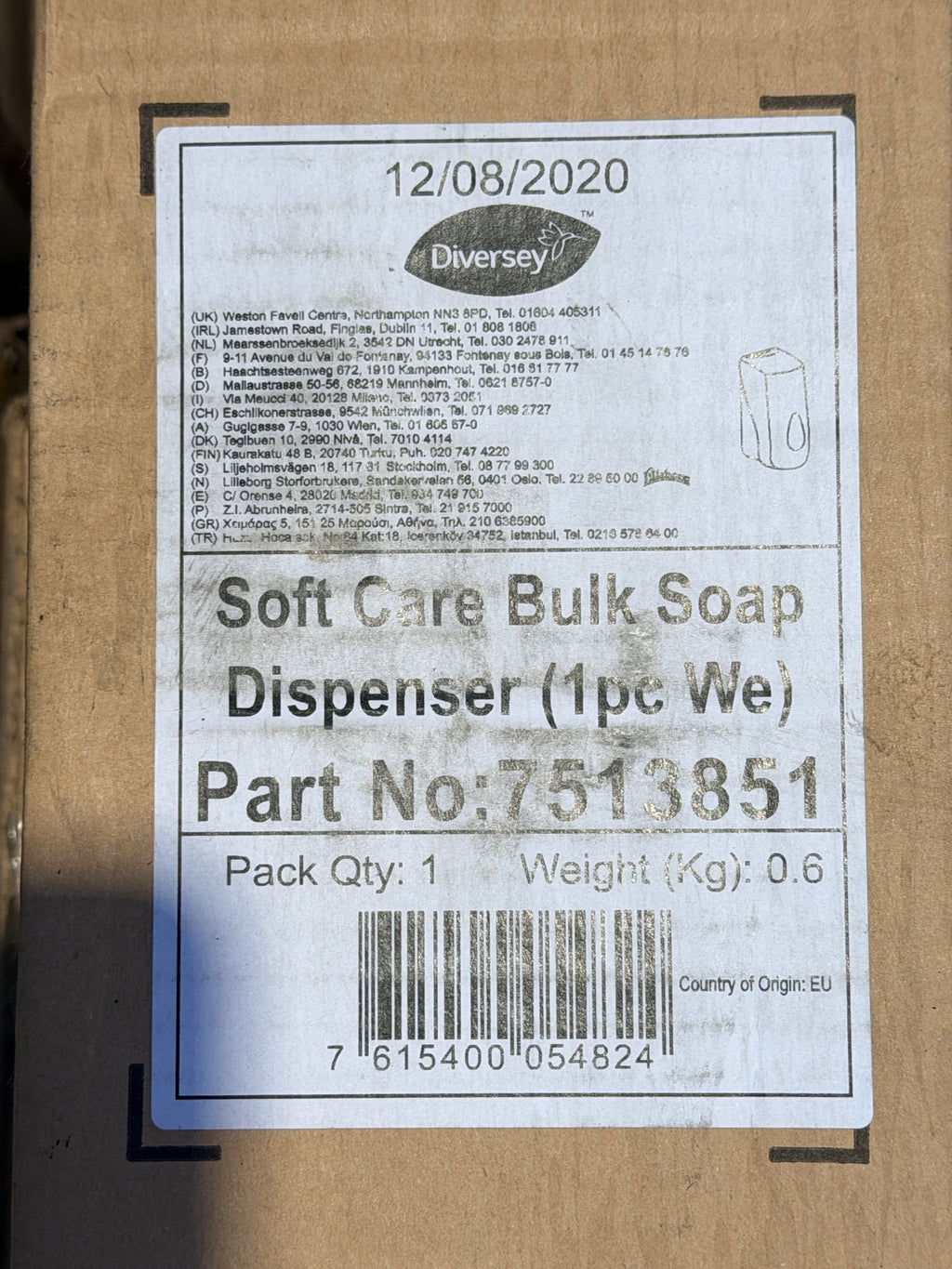 Box label – Soft Care Bulk Soap Dispenser, part no. 7513851