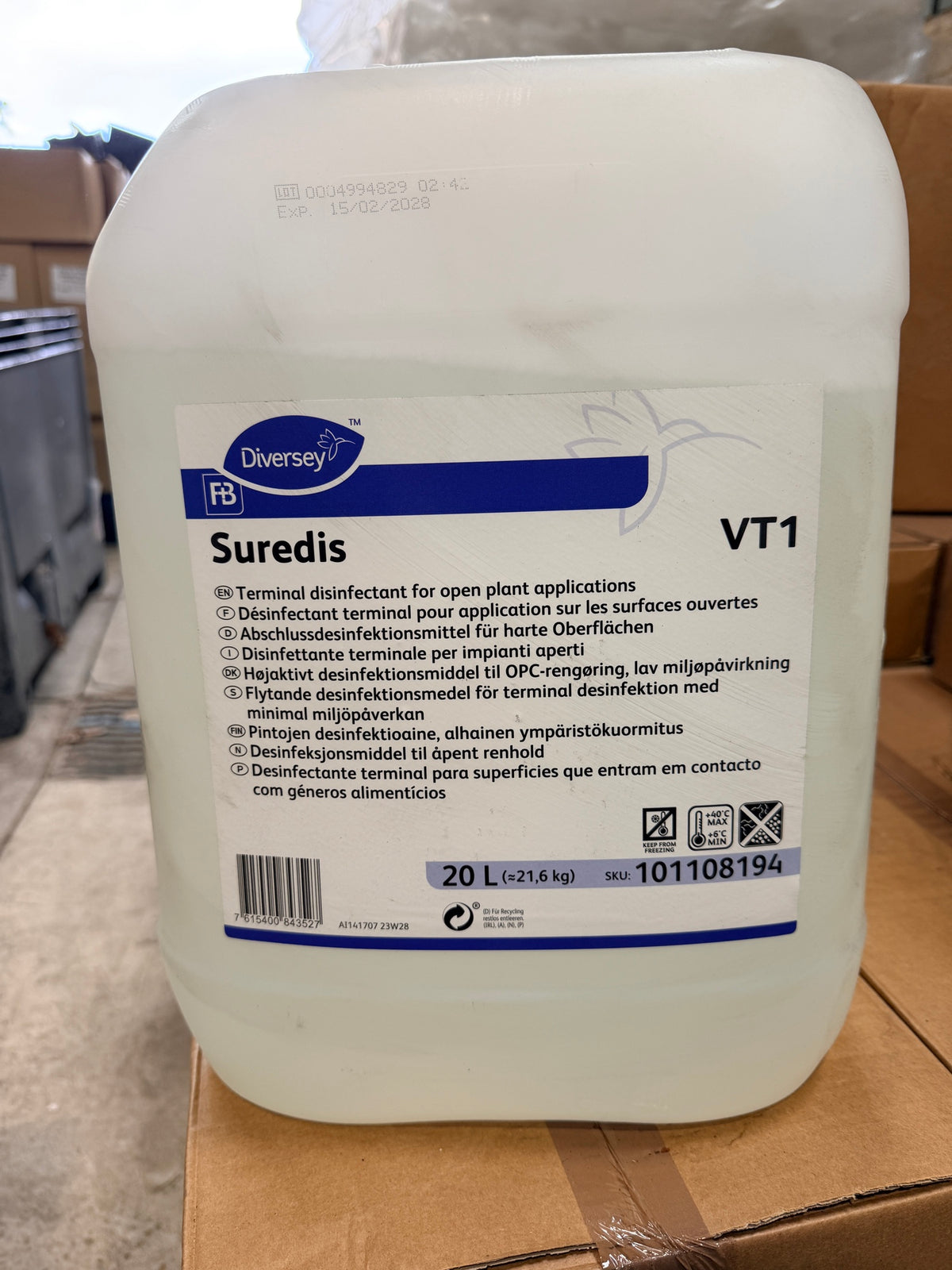 Diversey Suredis VT1 terminal disinfectant 20L drum – SKU 101108194