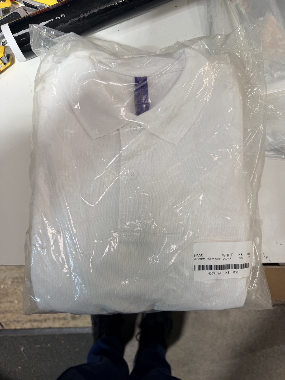 Henbury H305 white polos in the original sealed pack of 6 – actual stock