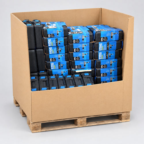 B&Q Customer Returns Pallet – Mac Allister 2000W Heat Guns in Cases – studio illustration of the pallet