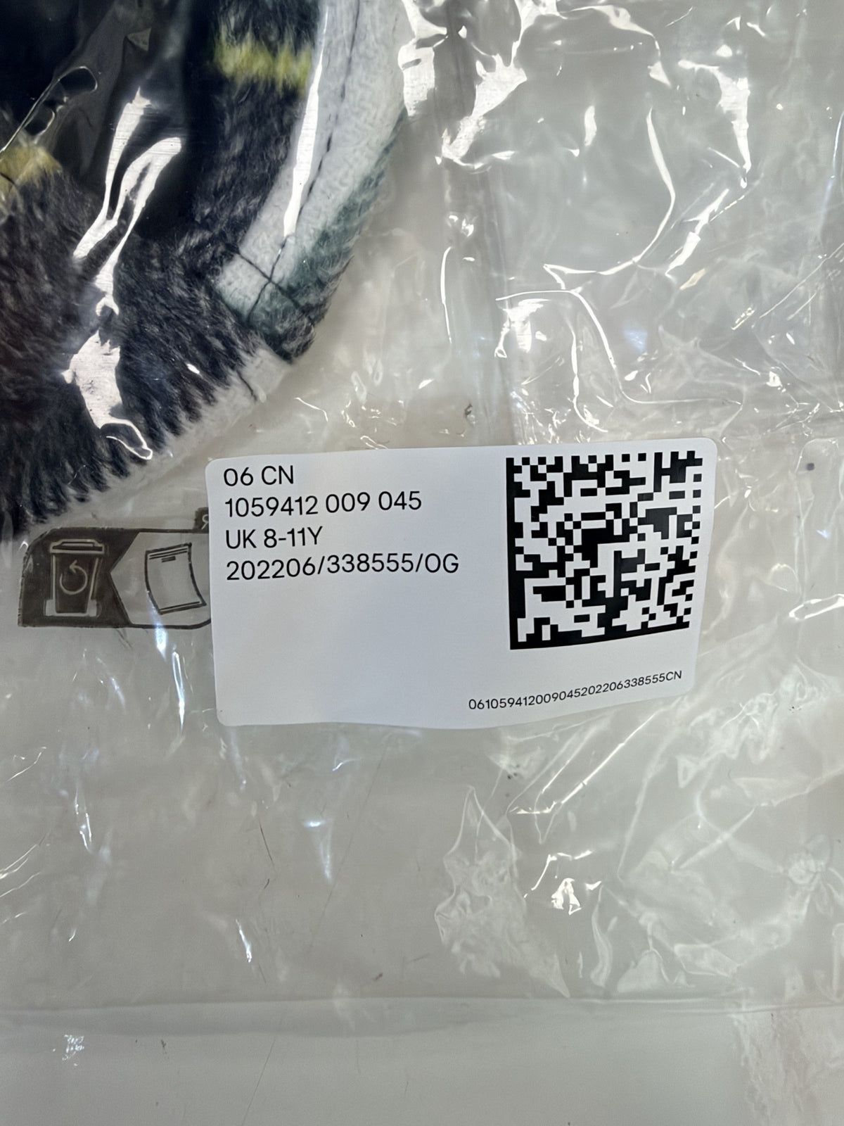 H&M bag label – 1059412 009, UK 8–11Y – actual stock