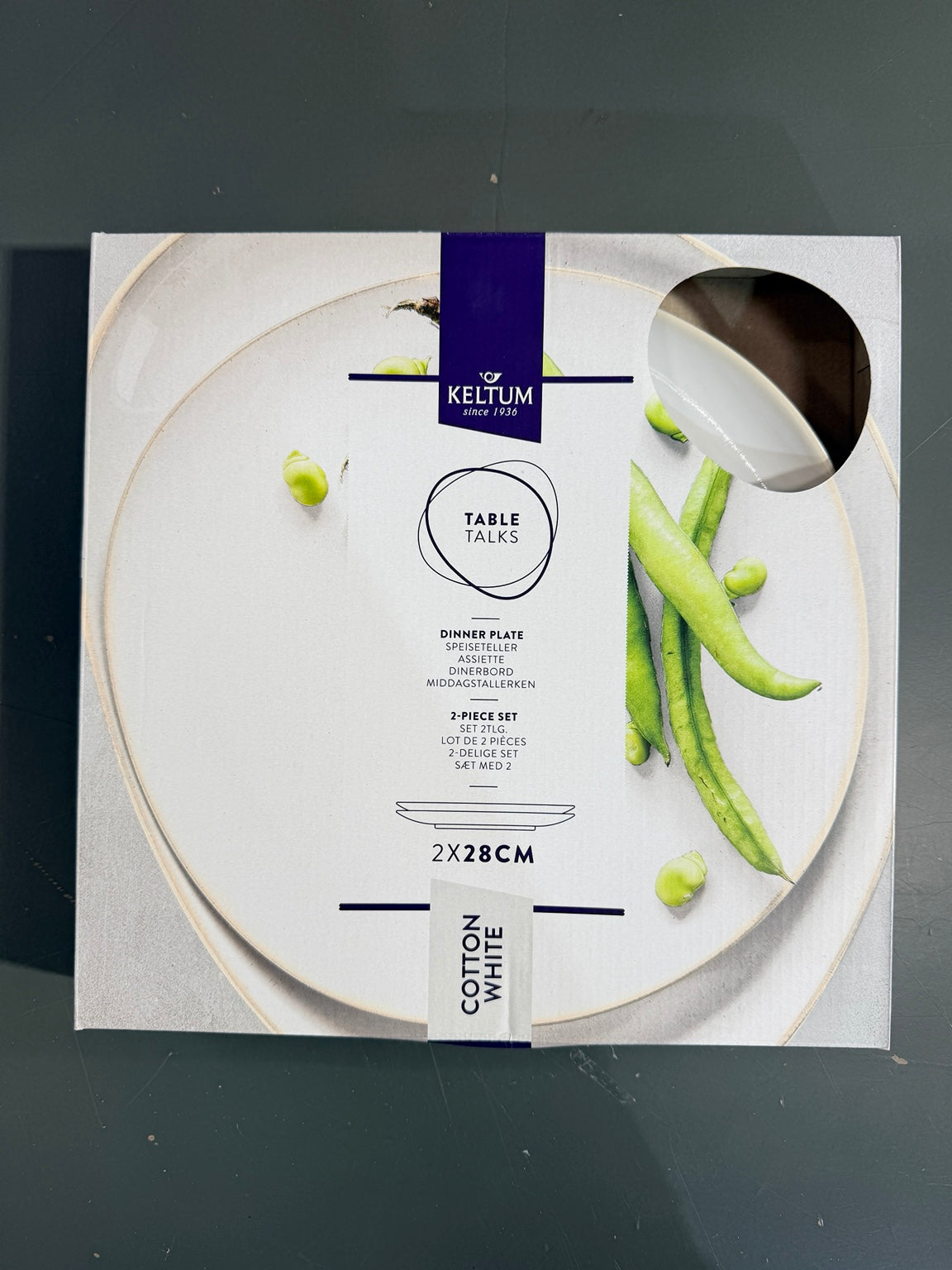 Keltum Table Talks Cotton White boxed pair of 28cm dinner plates