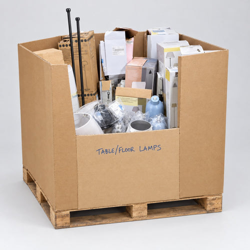 B&Q Customer Returns Pallet – Table & Floor Lamps – studio illustration of the pallet