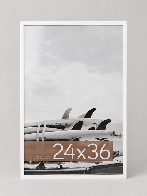MCS Gallery Foundation 24x36 poster frame in white, slim flat moulding, with its original insert, studio photo