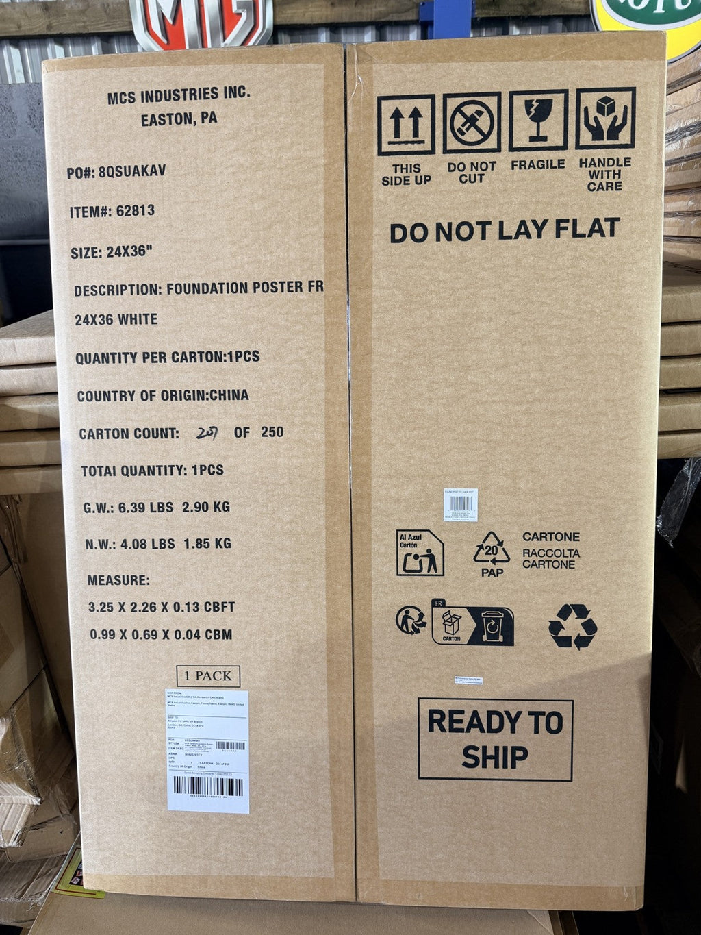 Real photo: MCS carton for the Foundation Poster Frame 24x36 white, item 62813, one frame per carton, in our warehouse