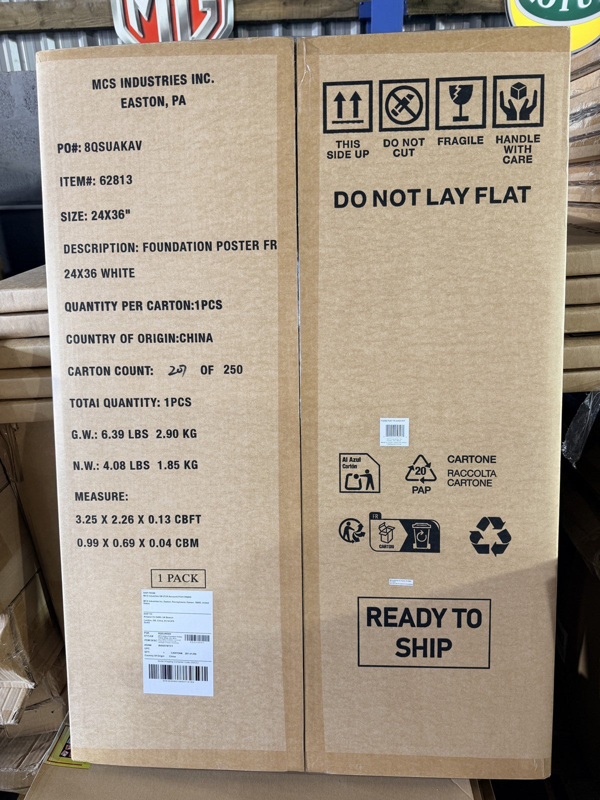 Real photo: MCS carton for the Foundation Poster Frame 24x36 white, item 62813, one frame per carton, in our warehouse
