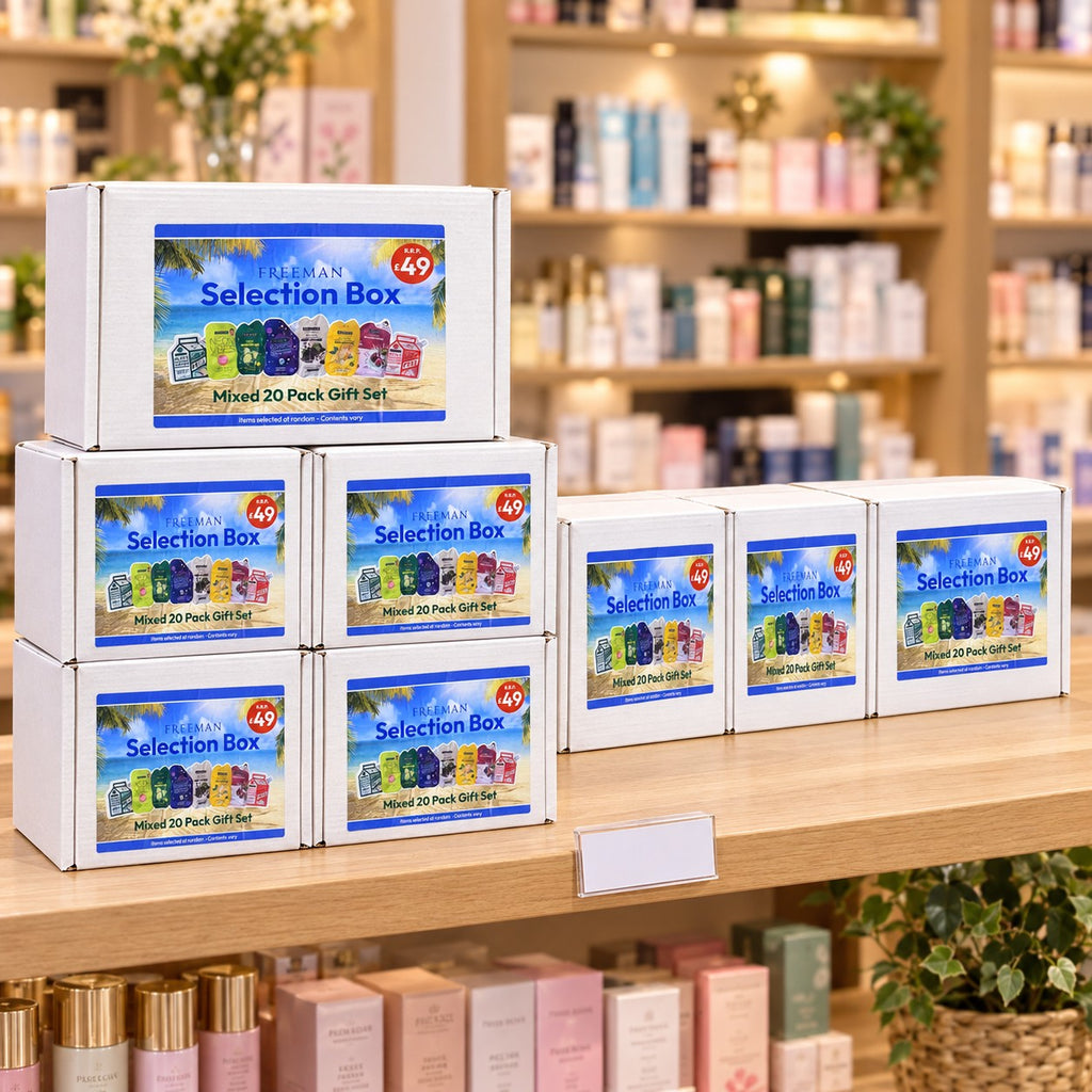 Freeman Selection Boxes displayed on a gift-shop shelf (illustrative scene)