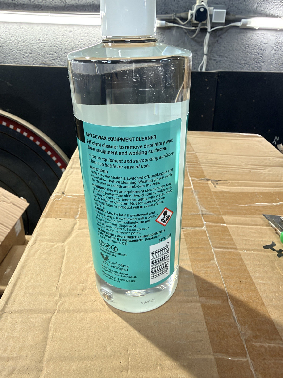 Mylee Wax Equipment Cleaner – back label with directions and ingredients
