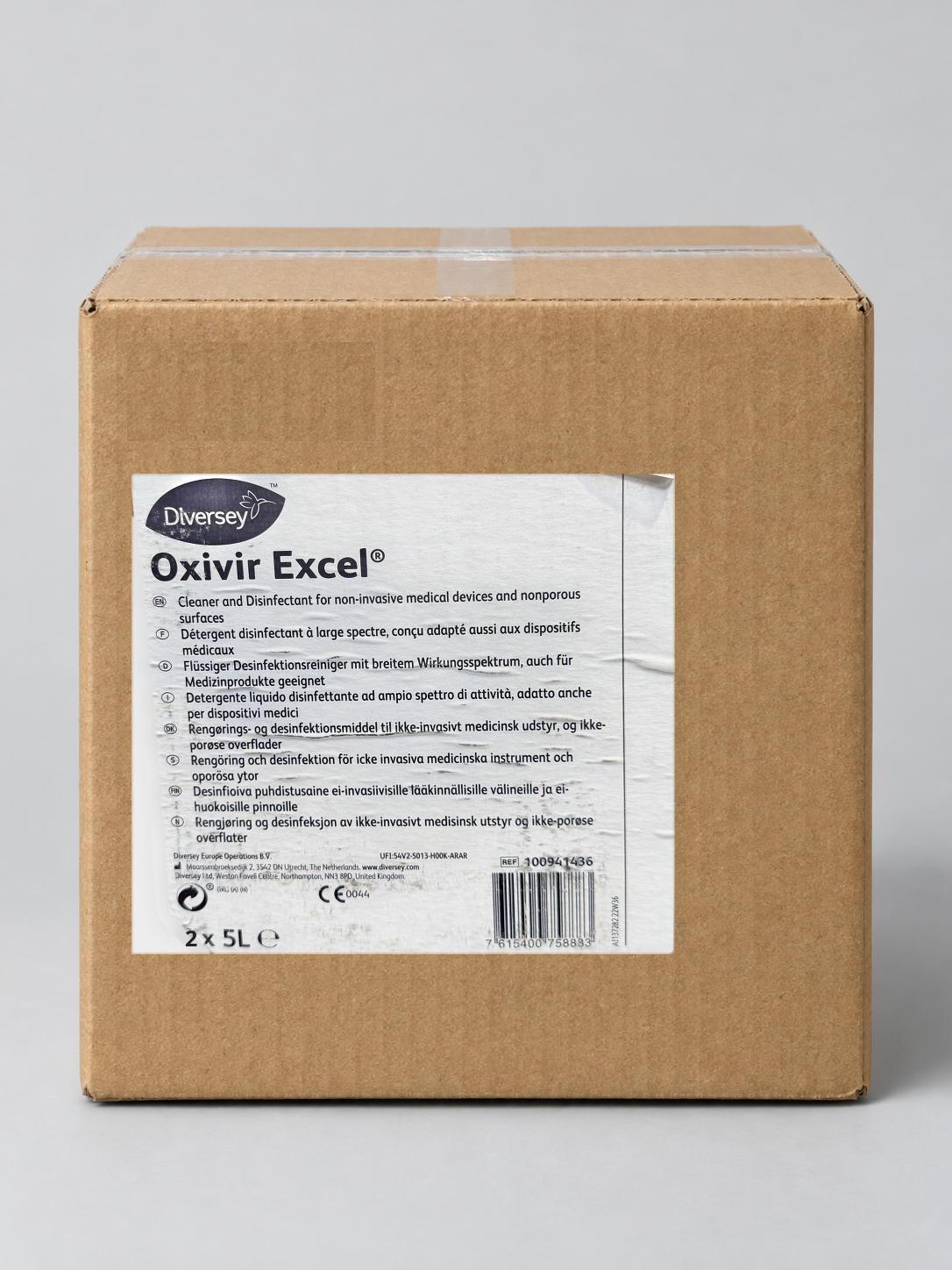 Diversey Oxivir Excel 2 x 5L case, 100941436 – studio image with the real case label